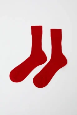 New Ribbed Mid Calf Bio Cotton Socks in Rosso Lacca Collections|Socks & Tights