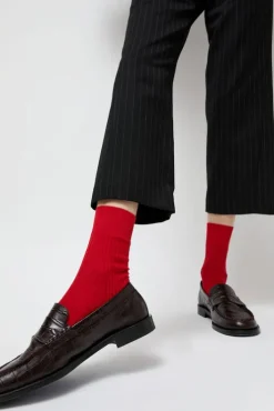 New Ribbed Mid Calf Bio Cotton Socks in Rosso Lacca Collections|Socks & Tights