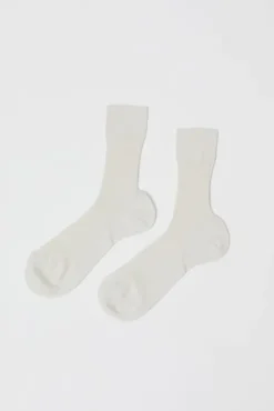 Best Ribbed Mid Calf Bio Cotton Socks in Off White Collections|Socks & Tights