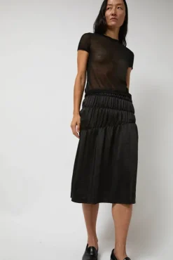 Outlet Satin Gather Long Skirt in Black Holiday Gift Guide|Skirts