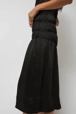 Outlet Satin Gather Long Skirt in Black Holiday Gift Guide|Skirts