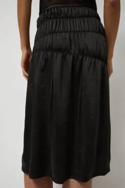 Outlet Satin Gather Long Skirt in Black Holiday Gift Guide|Skirts