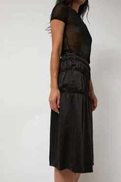 Outlet Satin Gather Long Skirt in Black Holiday Gift Guide|Skirts