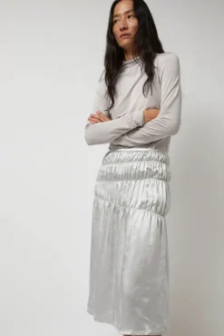 New Satin Gather Long Skirt in Grey Holiday Gift Guide|Skirts