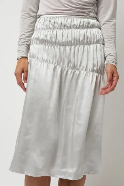 New Satin Gather Long Skirt in Grey Holiday Gift Guide|Skirts