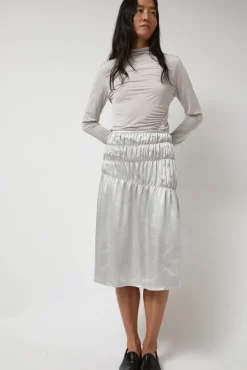 New Satin Gather Long Skirt in Grey Holiday Gift Guide|Skirts