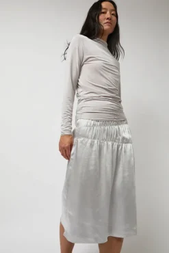 New Satin Gather Long Skirt in Grey Holiday Gift Guide|Skirts