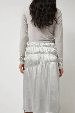 New Satin Gather Long Skirt in Grey Holiday Gift Guide|Skirts