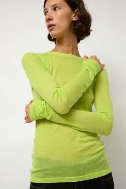 Online Sheer Long Sleeve in Wasabi Collections|Tops