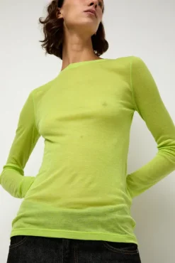 Online Sheer Long Sleeve in Wasabi Collections|Tops
