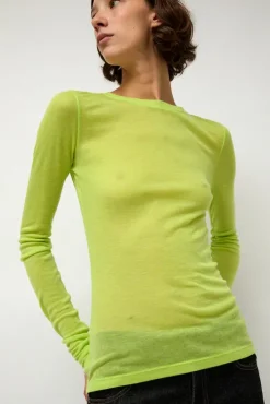 Online Sheer Long Sleeve in Wasabi Collections|Tops