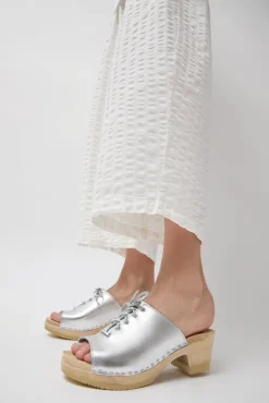 Best Simone Clog on Mid Heel in Silver Sale Clogs|Collections