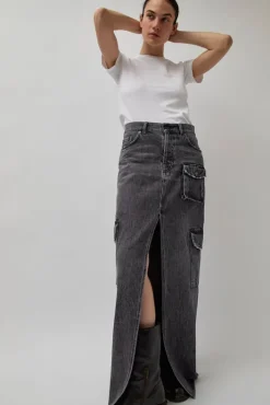 Outlet Skylar Denim Skirt in Marble Black Skirts|Denim