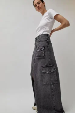 Outlet Skylar Denim Skirt in Marble Black Skirts|Denim