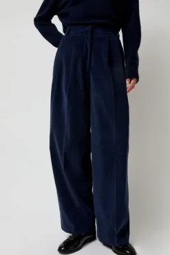 Hot Thin Corduroy Wide Leg Pants in Navy Collections|Shorts & Pants
