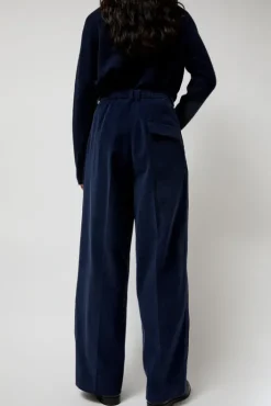 Hot Thin Corduroy Wide Leg Pants in Navy Collections|Shorts & Pants