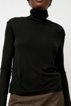 Outlet Thin Ribbed Roll Neck Top in Black Collections|Tops