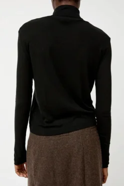 Outlet Thin Ribbed Roll Neck Top in Black Collections|Tops
