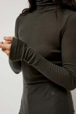 Fashion Thin Ribbed Roll Neck Top in Dark Gray Collections|Tops