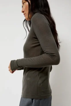 Fashion Thin Ribbed Roll Neck Top in Dark Gray Collections|Tops