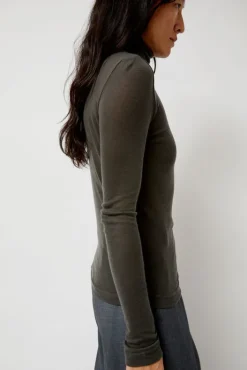 Fashion Thin Ribbed Roll Neck Top in Dark Gray Collections|Tops