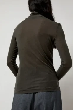 Fashion Thin Ribbed Roll Neck Top in Dark Gray Collections|Tops