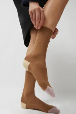 Online Tricolor Cotton Socks in Brown Holiday Gift Guide|Collections
