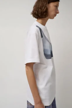 Online T-Shirt with Augmented Denim Top in White Tops|Clothing