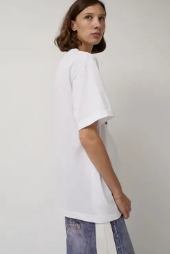 Online T-Shirt with Augmented Denim Top in White Tops|Clothing