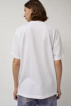 Online T-Shirt with Augmented Denim Top in White Tops|Clothing