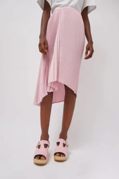Discount T Strap Clog on Mid Heel in Light Pink Sale Clogs|Collections