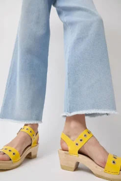 Clearance Two Strap Clog on Mid Heel in Yellow Patent with Eyelets Sale Clogs|Collections