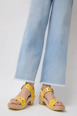 Clearance Two Strap Clog on Mid Heel in Yellow Patent with Eyelets Sale Clogs|Collections