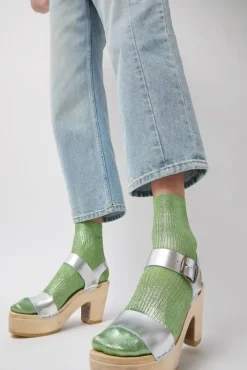 Sale Two Strap Clog on Platform in Silver Sale Clogs|Collections