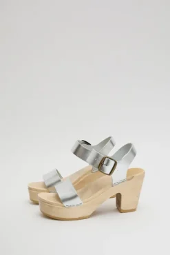 Sale Two Strap Clog on Platform in Silver Sale Clogs|Collections