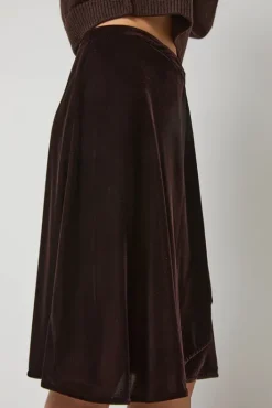 Clearance Velvet Midi Wrap Skirt in Brown Skirts|Clothing