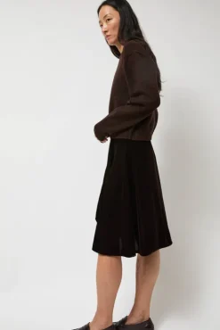 Clearance Velvet Midi Wrap Skirt in Brown Skirts|Clothing