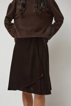 Clearance Velvet Midi Wrap Skirt in Brown Skirts|Clothing