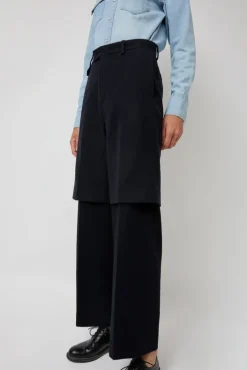 Outlet Virgin Wool Layered Trousers in Navy Pinstripe Shorts & Pants|Clothing