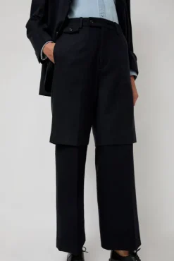 Outlet Virgin Wool Layered Trousers in Navy Pinstripe Shorts & Pants|Clothing