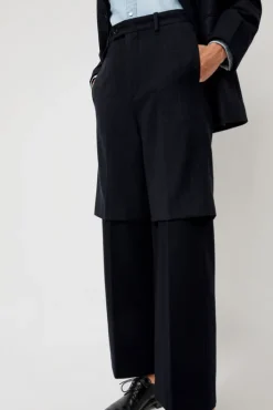 Outlet Virgin Wool Layered Trousers in Navy Pinstripe Shorts & Pants|Clothing