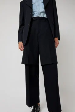 Outlet Virgin Wool Layered Trousers in Navy Pinstripe Shorts & Pants|Clothing