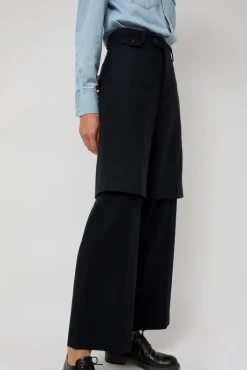 Outlet Virgin Wool Layered Trousers in Navy Pinstripe Shorts & Pants|Clothing