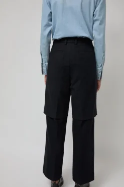 Outlet Virgin Wool Layered Trousers in Navy Pinstripe Shorts & Pants|Clothing