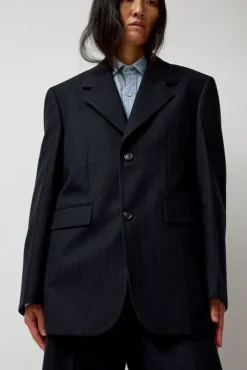 New Virgin Wool Oversized Tailored Jacket in Navy Pinstripe Collections|Jackets & Outerwear
