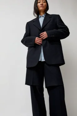 New Virgin Wool Oversized Tailored Jacket in Navy Pinstripe Collections|Jackets & Outerwear