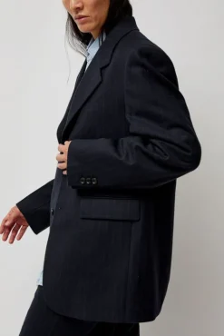 New Virgin Wool Oversized Tailored Jacket in Navy Pinstripe Collections|Jackets & Outerwear