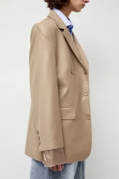 Online Virgin Wool Single Breasted Blazer in Beige Jackets & Outerwear|Clothing