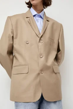 Online Virgin Wool Single Breasted Blazer in Beige Jackets & Outerwear|Clothing