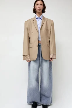 Online Virgin Wool Single Breasted Blazer in Beige Jackets & Outerwear|Clothing